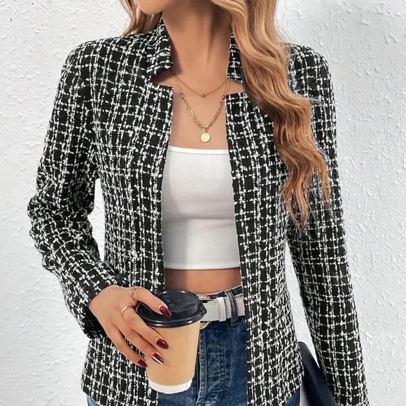 Tweed Long Sleeve Blazer Open Front 14 - Picture 2 of 4